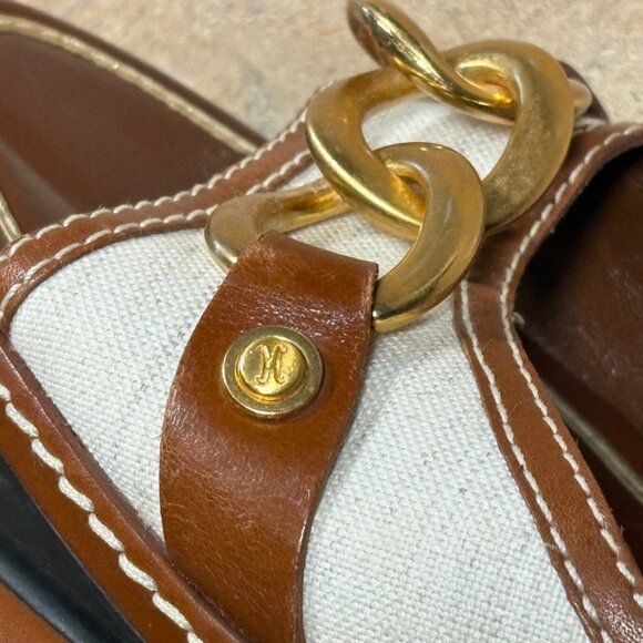 Worn 1X Cole Haan Kina Wedge Sandals Natural Linen Gold Accent Slides Size 8 B - Picture 12 of 16